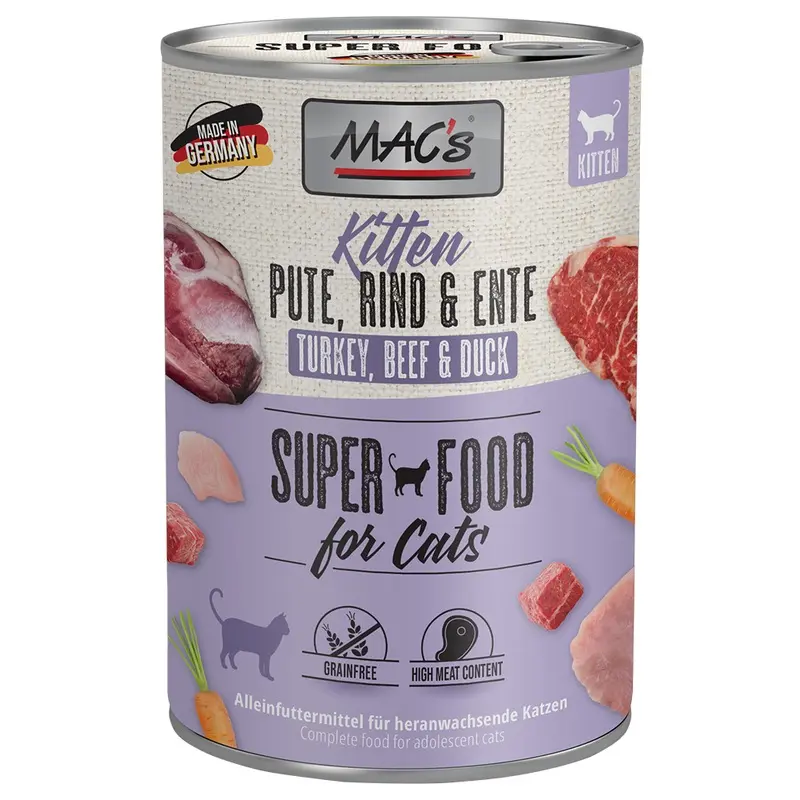 Macs Cat 6 X 400G - Kitten Turkey, Beef & Duck