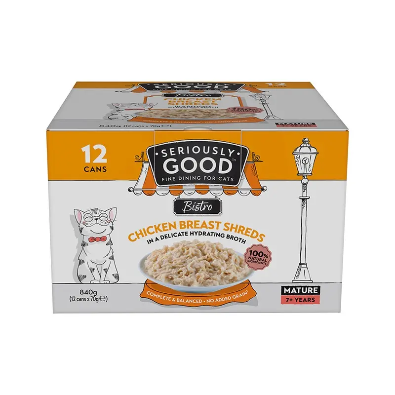 Seriously Good Chicken Breast Shreds Wet Mature Cat Food 12 X 70G Can Multipack