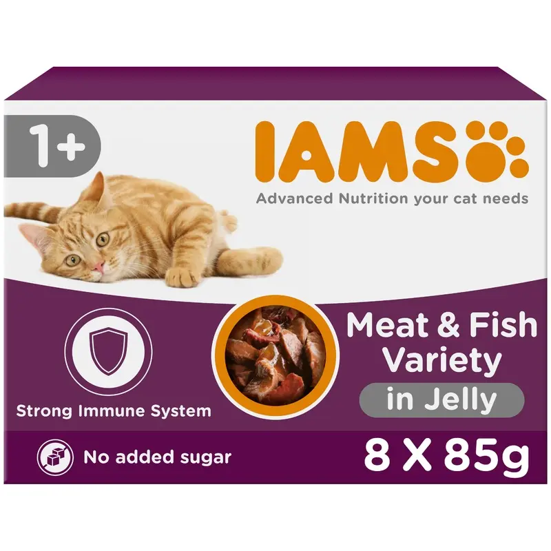Iams Delights Wet Adult Cat Food Land And Sea In Jelly 8 X 85G Pouch