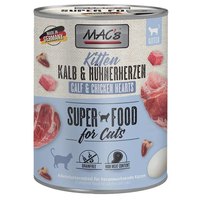 Macs Cat Kitten 6 X 800 G - Kitten Veal & Chicken Hearts