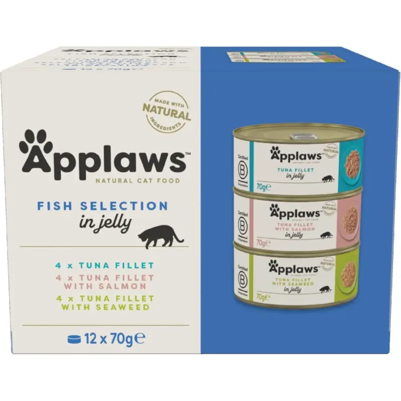 Applaws Natural Wet Adult Cat Food, Fish Selection In Jelly Tin (Pack Of 12) 70G