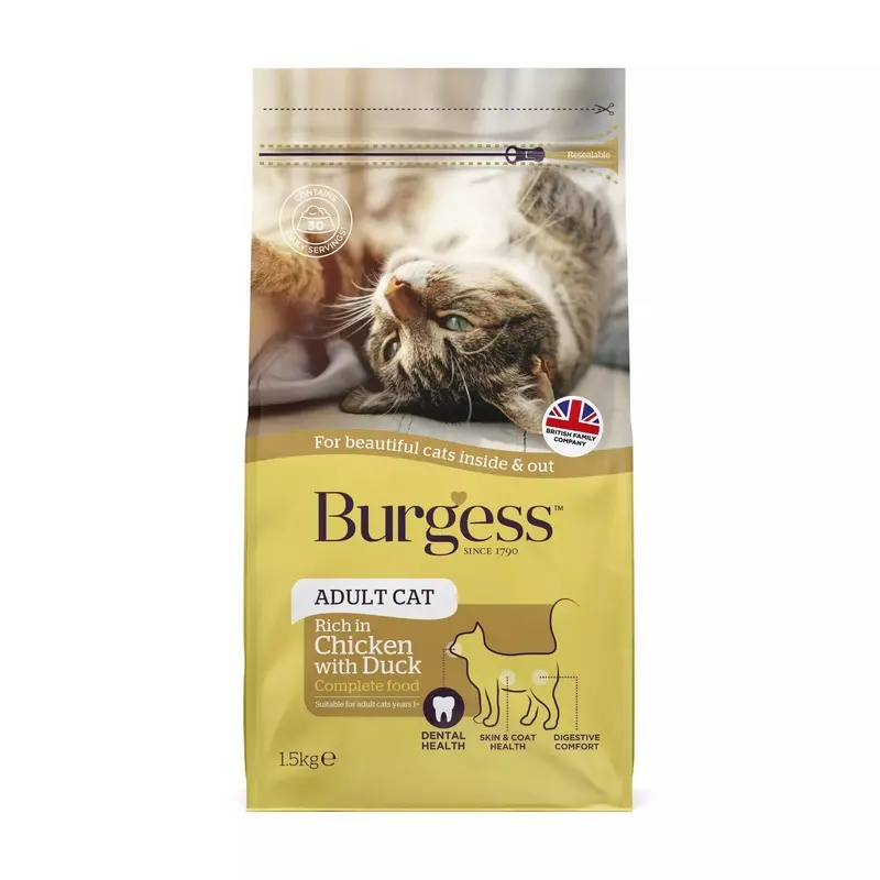 Burgess Complete Adult Dry Cat Food Rich In Chicken & Duck - : 1.5Kg