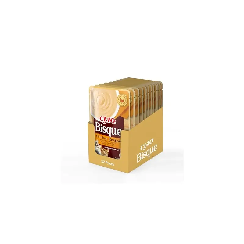 Inaba Ciao Bisque Wet Cat Food - Chicken - Packs (480G) Size 12