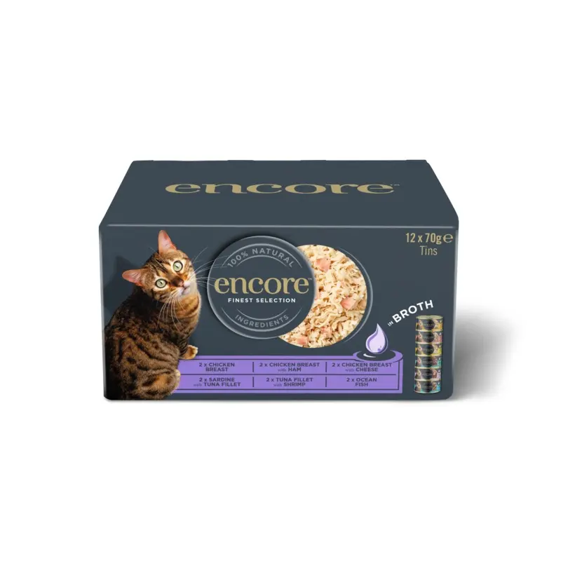 Encore Wet Adult Cat Food Natural Finest Selection In Broth 12X70G Tins