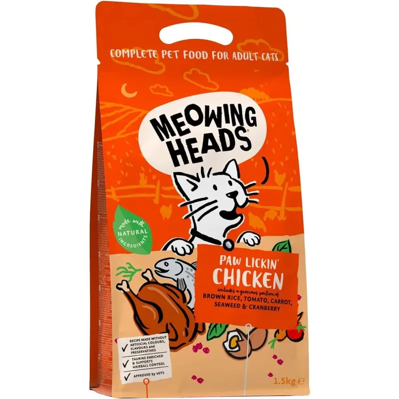Meowing Heads Complete Dry Cat Food - Paw Lickin Chicken - Vet Approved 1.5Kg