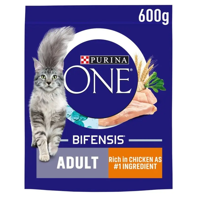 Purina One Adult Dry Cat Food Chicken And Wholegrains (Pack Of 4) 600G