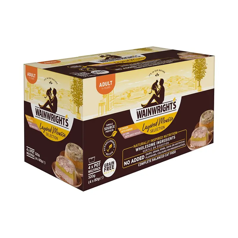 Wainwrights Grain Free Wet Adult Cat Food Layered Mousse Selection 4 X 80G Pots
