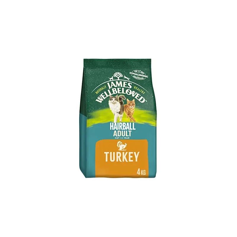 James Wellbeloved Hairball Adult Turkey 4 Kg Bag, Hypoallergenic Dry Cat Food 4Kg