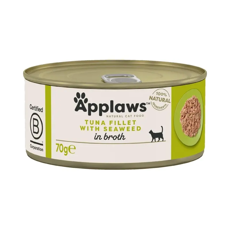 Applaws Natural Tuna Fillet With Seaweed In Broth Tins Cat Food - X 70G Size 24