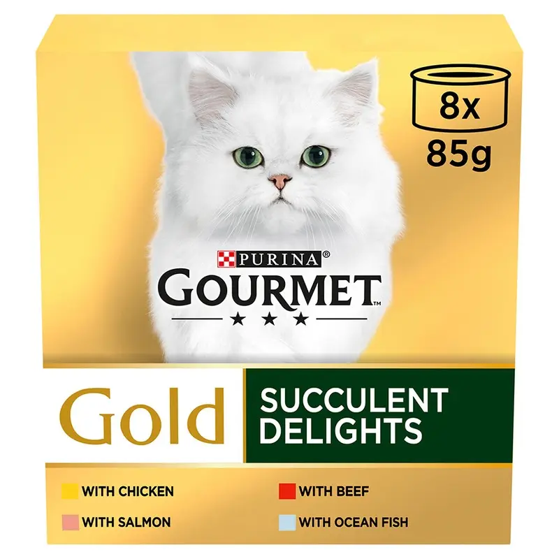 Gourmet Gold Succulent Delights Wet Adult Cat Food Chicken 8 X 85G Tin