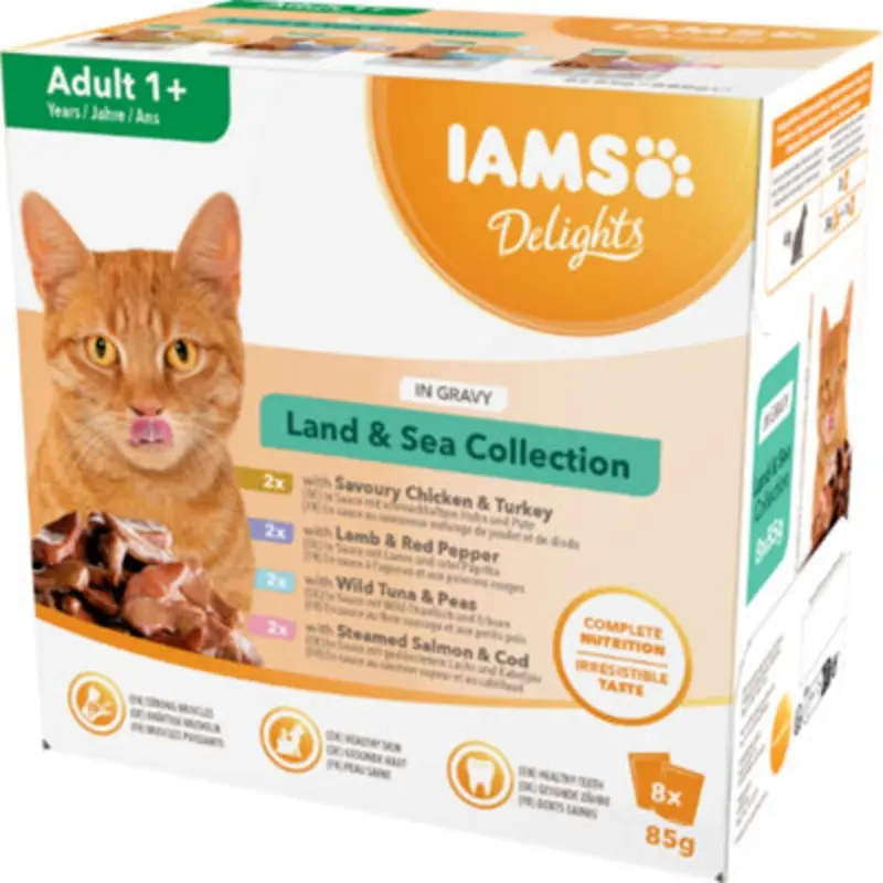 Iams Delights Land & Sea In Gravy 8Pk Red/Salmon