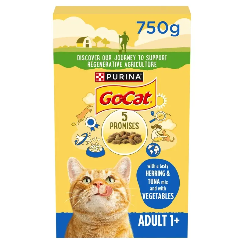 GO-CAT Adult Herring and Tuna Dry Cat Food 750g, Pack of 5