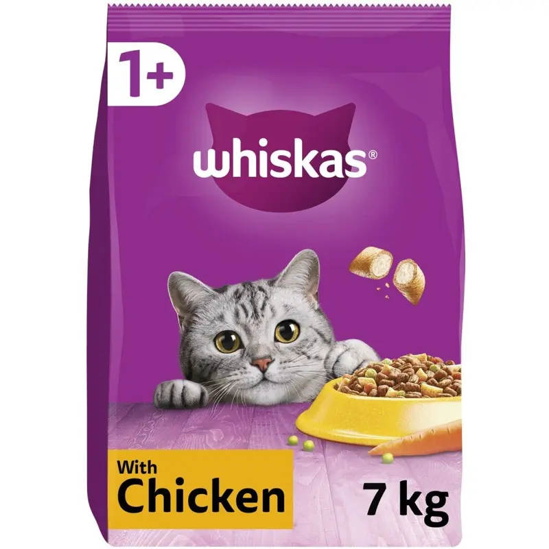 New Whiskas 1+ Adult Complete Dry Cat Food Chicken Bulk Pack Cat Biscuits 7Kg