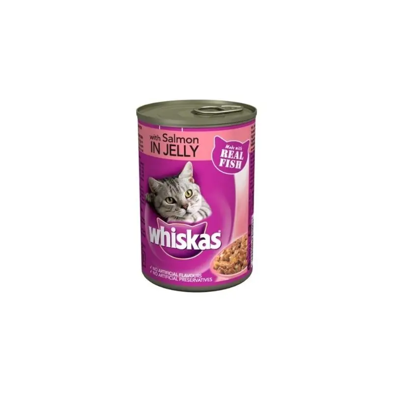 New Whiskas Adult Wet Cat Food Tin In Jelly (Pack Of 12) Salmon 390G