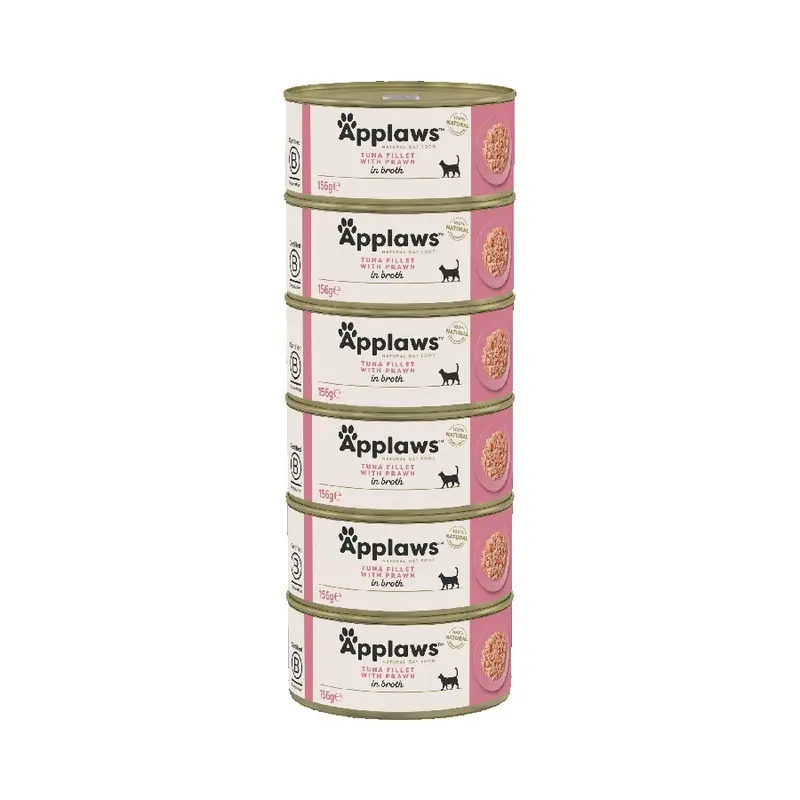 Applaws Natural Wet Adult Cat Food Tuna With Prawn In Broth 6X156G Tins