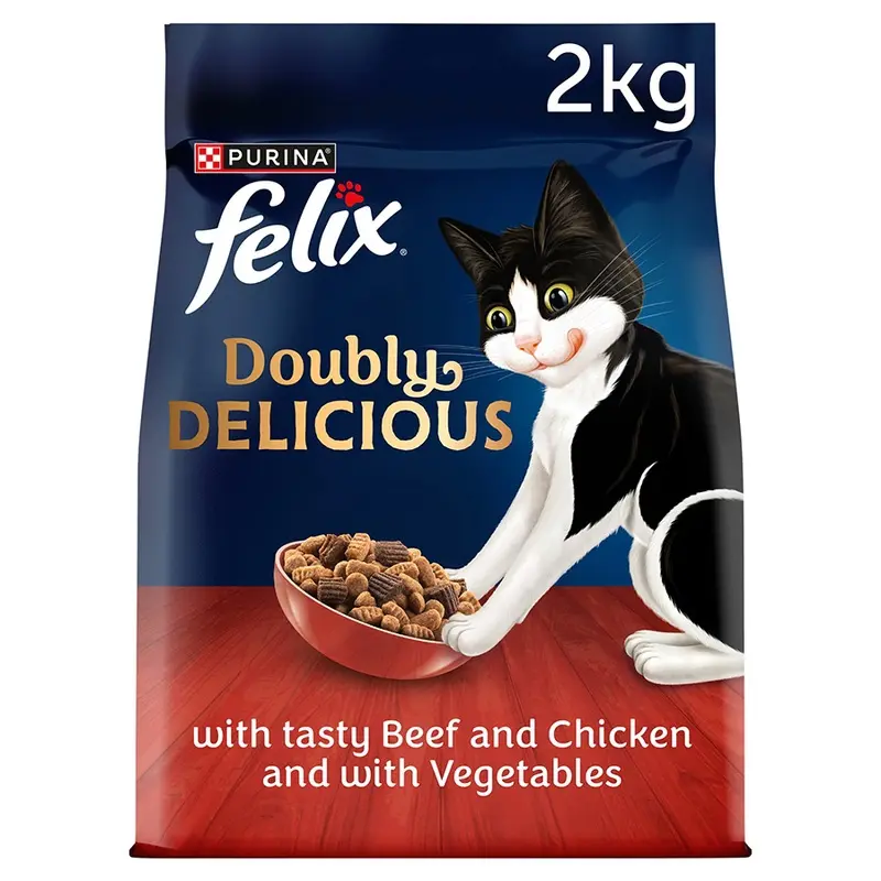 Felix Doubly Delicious Adult Dry Cat Food Beef Chicken & Veg Flavour 2Kg