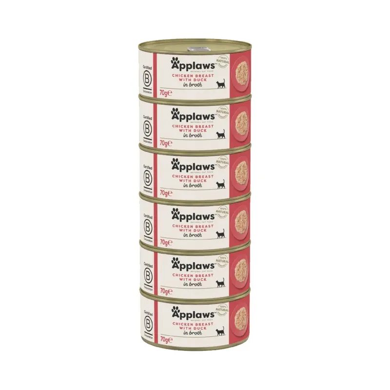 Applaws Natural Wet Adult Cat Food Chicken Breast With Duck In Broth 6X70G Tins
