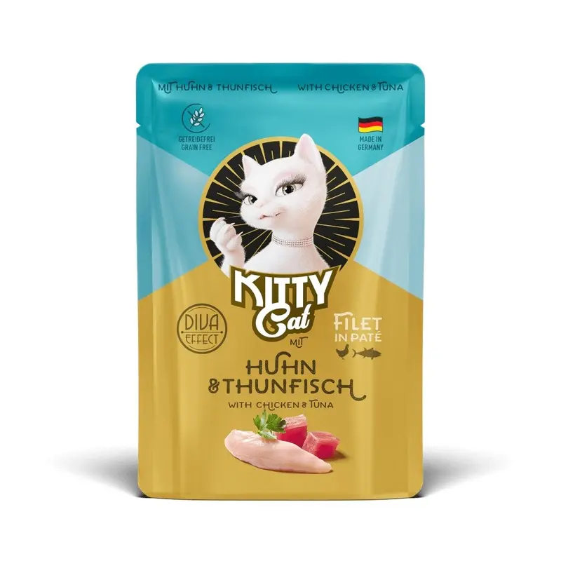 Kitty Cat Salmon/Green Diva Effect Pate With Chicken With Tuna 6X85g Size 10