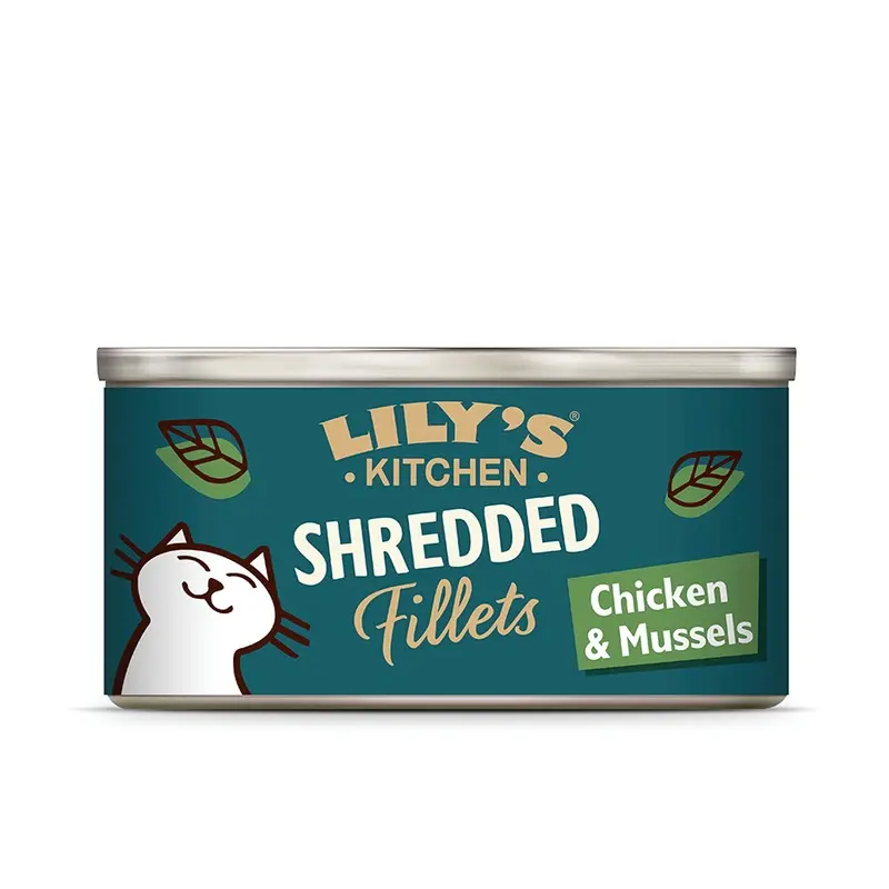 Lilys Kitchen Shredded Fillets Wet Cat Food Chicken And Mussels 70G Tin