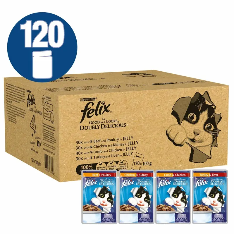 Felix As Good As It Looks Doubly Delicious Cat Food, 100 G, Pack Of 120