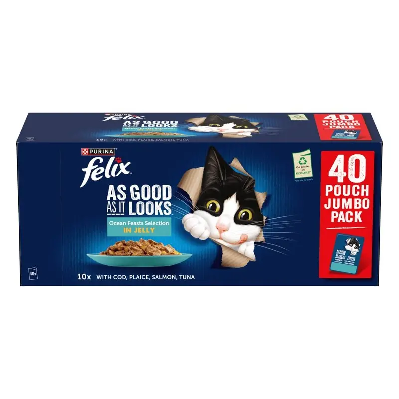 Felix As Good As It Looks Jumbo Pack 40 X 85G - Ocean Feasts Selection In Jelly