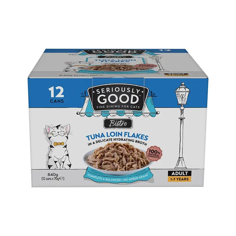 Seriously Good Tuna Loin Flakes Wet Adult Cat Food Multipack 12X70G