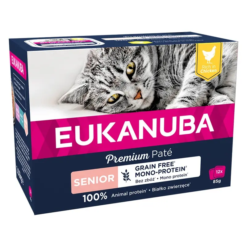 Eukanuba 12 X 85G Grain Free Wet Cat Food - 10 + 2 Free! * - Senior - Chicken (12 X 85G)