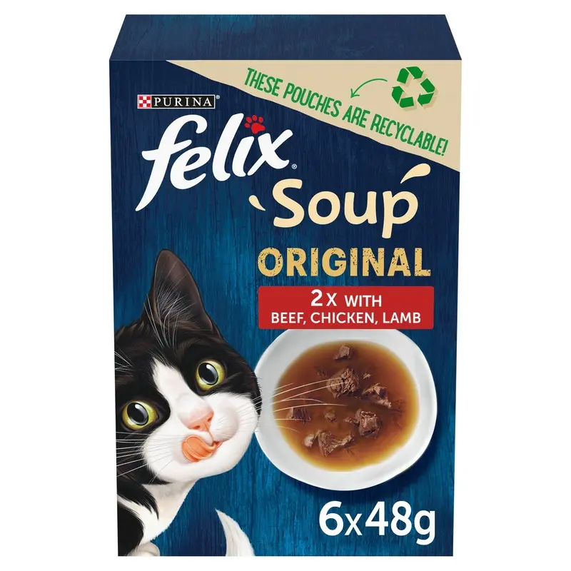 Felix Soup Wet Cat Food Farm Selection Chicken Beef & Lamb Flavour 6X48G