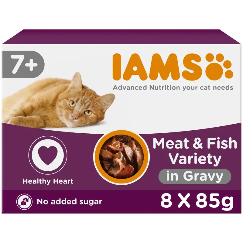 Iams Delights Wet Senior Cat Food Land And Sea In Gravy 8 X 85G Pouch