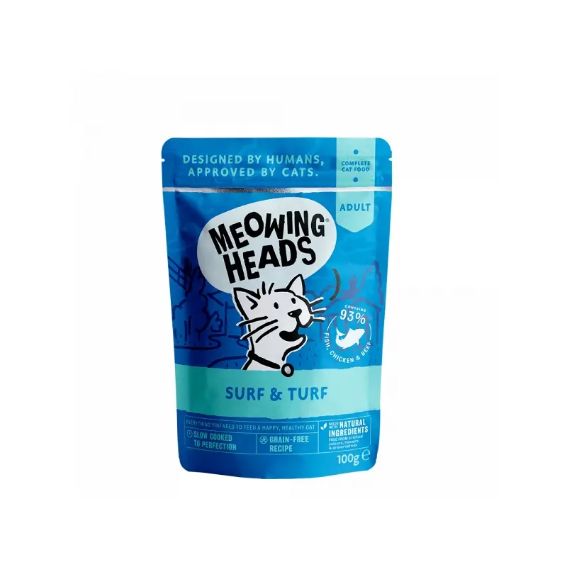 Meowing Heads Surf And Turf Cat Wet Food - X 100G Grain Size 10