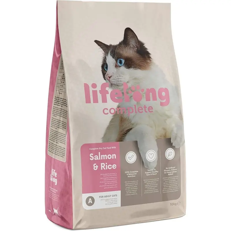 Lifelong Salmon - Complete Dry Cat Food With & Rice For Adult Cats, Pack Of 10 Kg Size 1
