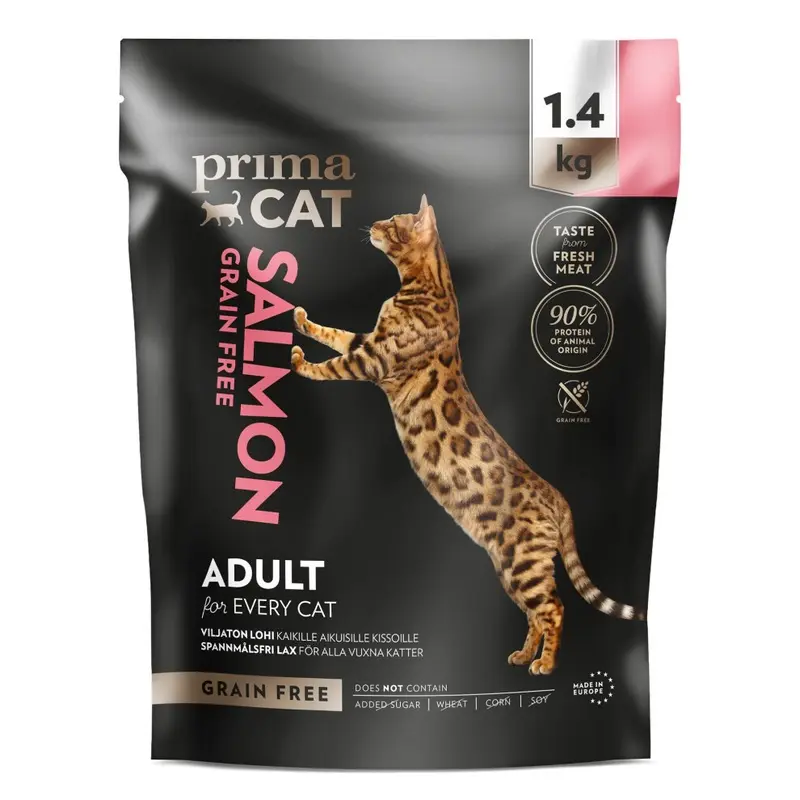 Primacat Grain/Salmon - Complete Dry Free Flavoured Cat Food, Adult Cat Food, 1.4Kg