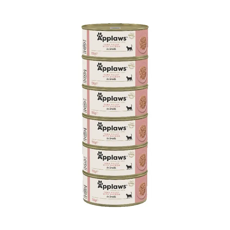 Applaws Natural Wet Cat Food Tuna Fillet With Salmon In Broth 6X156G Tins