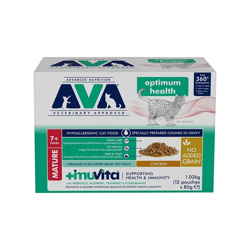Ava Veterinary Approved Optimum Health Wet Mature Cat Food Chicken In Gravy 12X85G