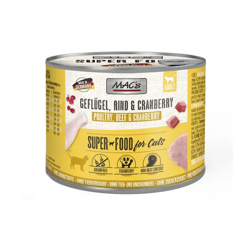 Macs Cat 6 X 200G - Poultry, Beef & Cranberry