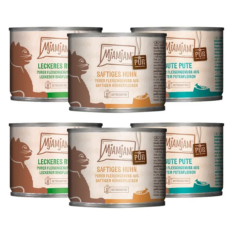 Mjamjam Pure Meat Pleasure Mixed Pack 6 X 200G - Mixed Pack (3 Varieties)