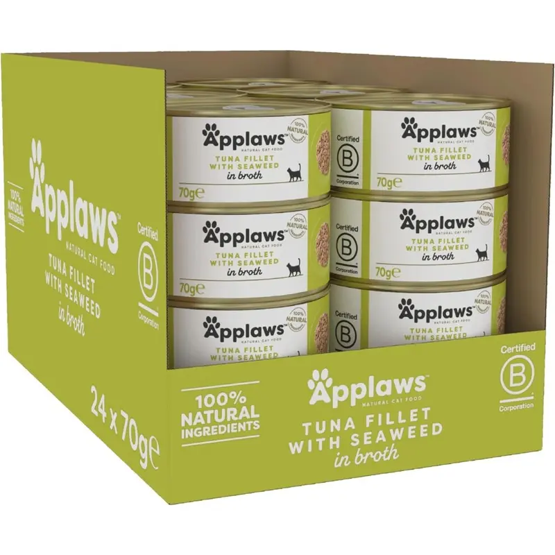 Applaws 100% Natural Cat Food, Tuna Fillet And Seaweed, 70 G Tin (Pack Of 24) Size 24