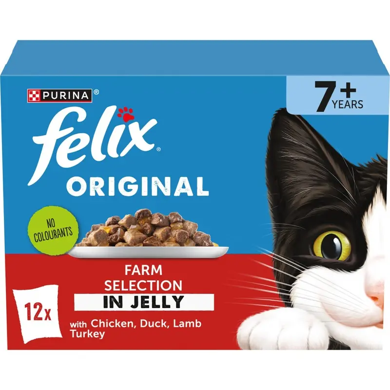 New Felix Original Senior 7+ Farm Selection In Jelly Wet Cat Food 12X85g
