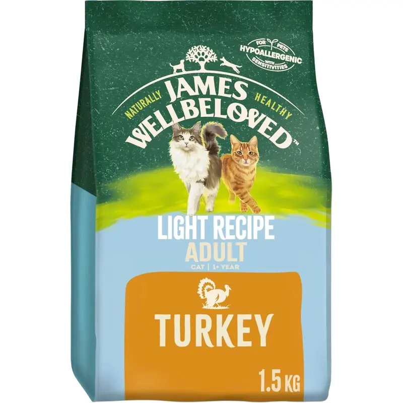 Light James Wellbeloved Adult Turkey Hypoallergenic Dry Cat Food 1.5Kg