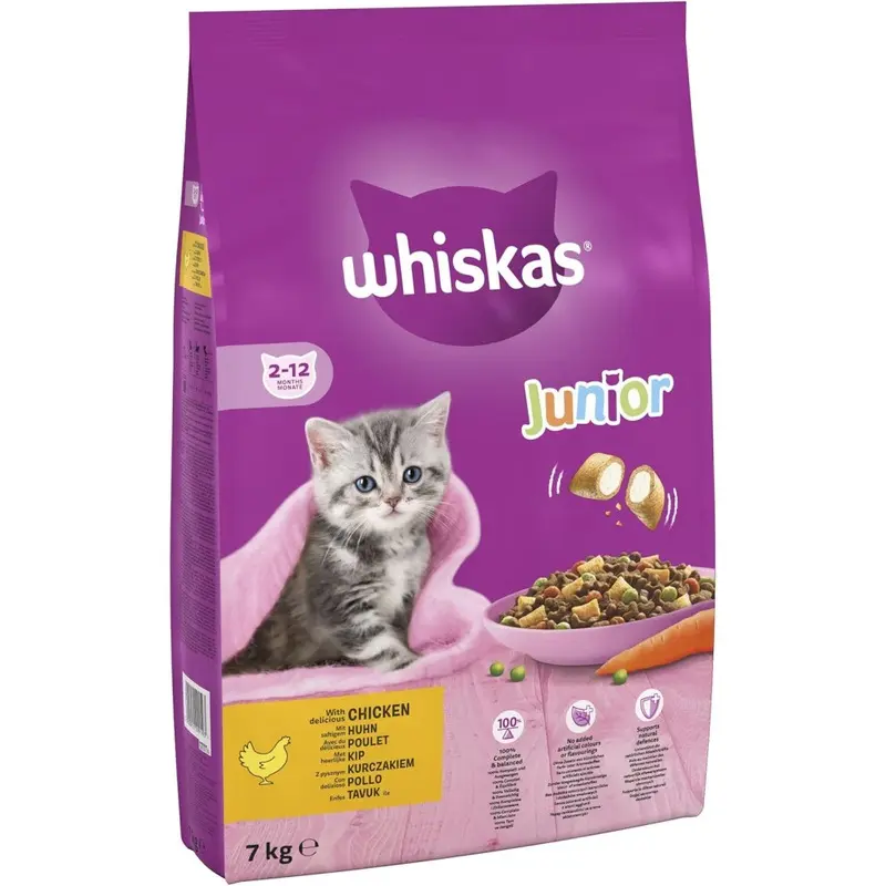 New Whiskas Junior Chicken 7 Kg Bag, Kitten Cat Dry Food - Pack May Vary 7Kg