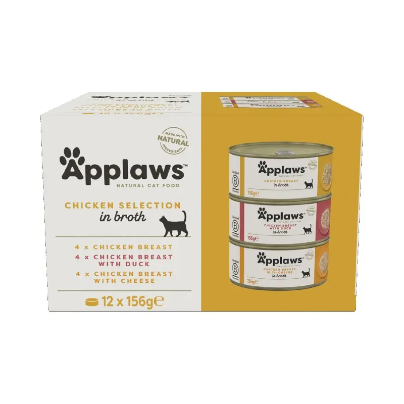Applaws Natural Wet Adult Cat Food Chicken Selection In Broth 12X156G Tins