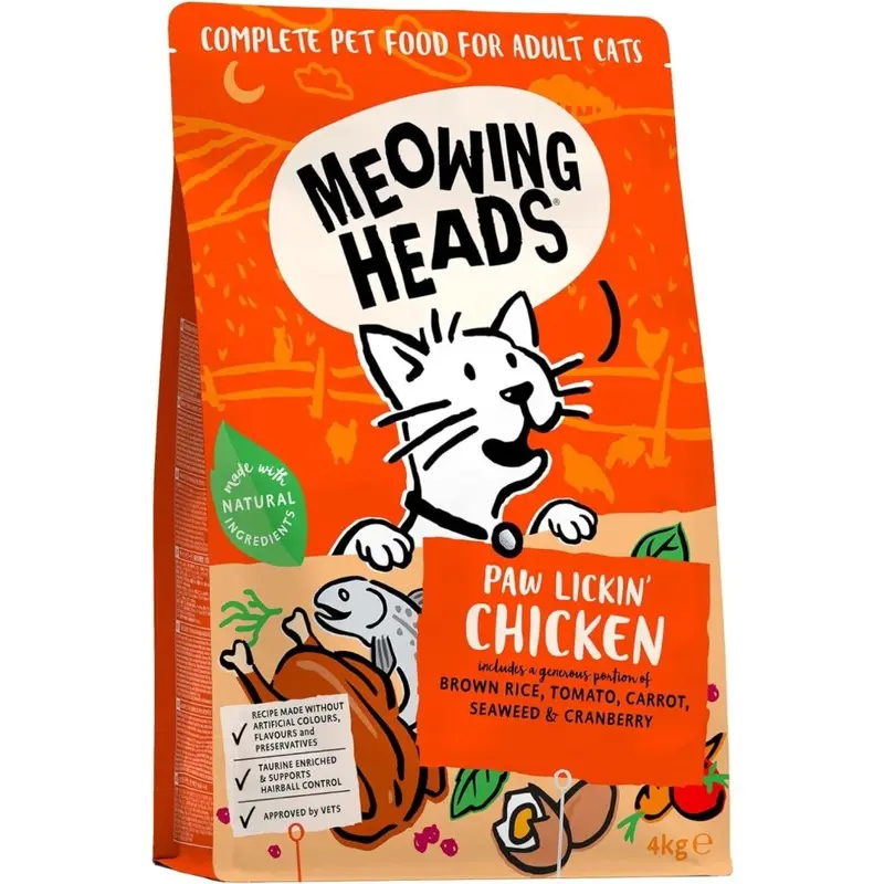 Meowing Heads Complete Dry Cat Food - Paw Lickin Chicken - Vet Approved 4Kg
