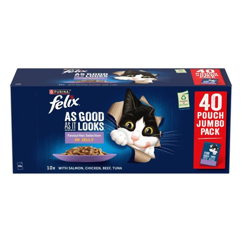 Felix As Good As It Looks Jumbo Pack 40 X 85G - Favourites Selection In Jelly