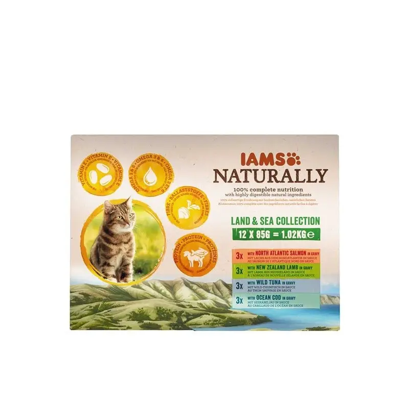 Iams Naturally Land & Sea Cat Food Collection (12X85g Pouches) - : X 85G Size 12