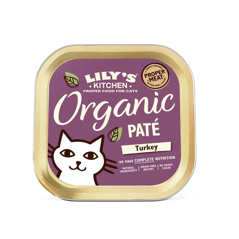 Lilys Kitchen Complete Organic Turkey Pat Cat Food - X 85G Grain Size 19