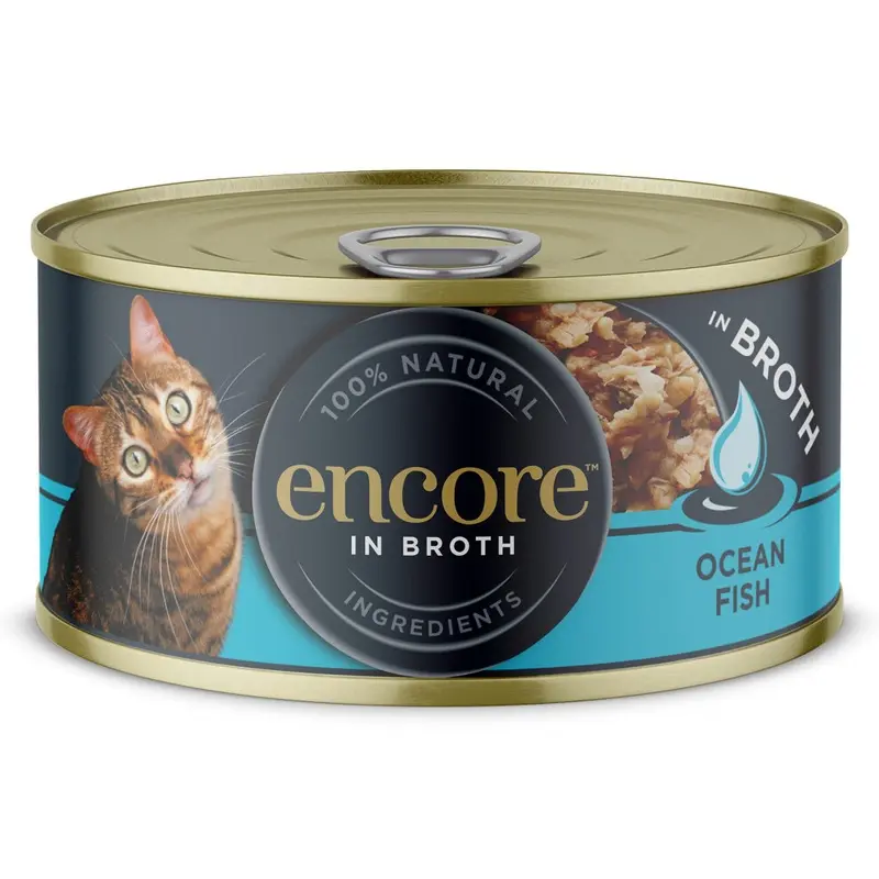 Encore 100% Natural Cat Food, Ocean Fish In Broth Tin 70 G (Pack Of 16) Size 16