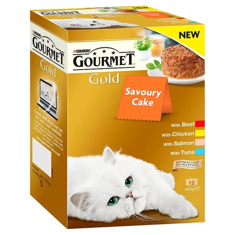 New Gourmet Cat Food Savoury Cake Meat And Fish 8X85g, Pack Of Gold Size 6