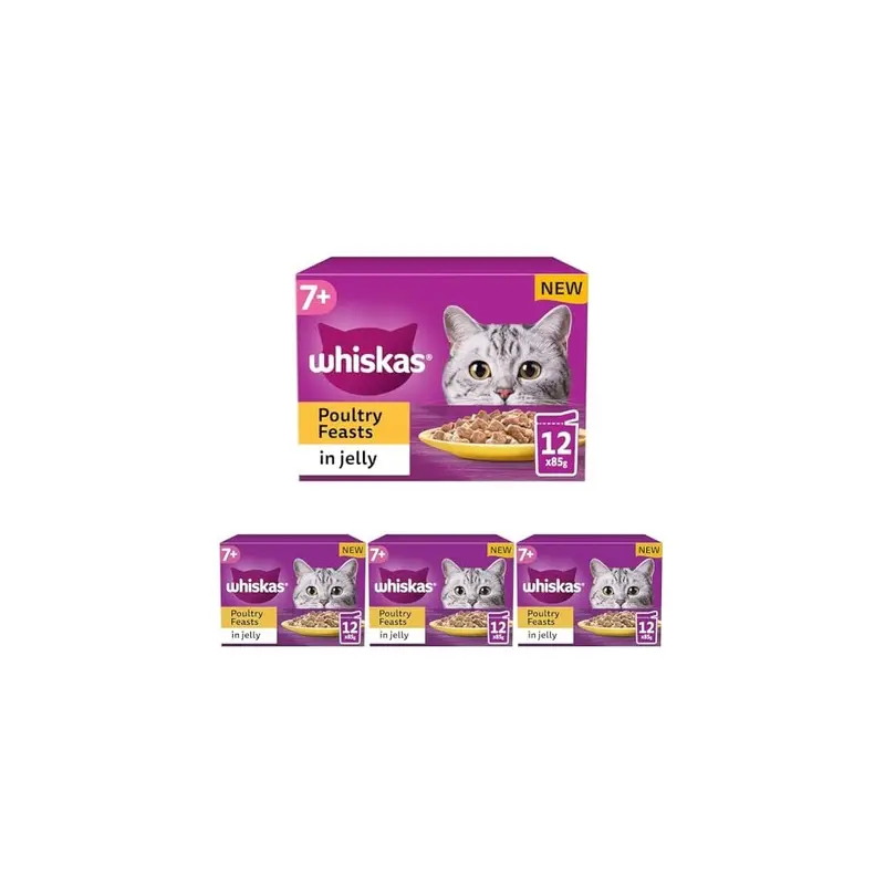 New Whiskas 7+ Poultry Selection In Jelly, Senior Cat Food, X 85G (Pack Of 4) Size 12
