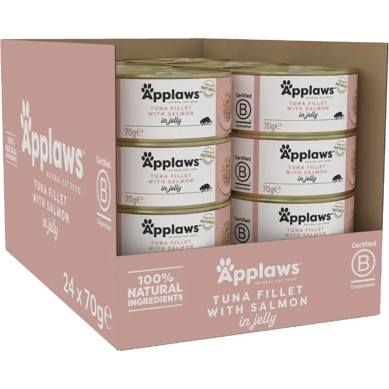 New Applaws Natural Wet Cat Food, Tuna With In Jelly Tin (Pack Of 24) Salmon 70G