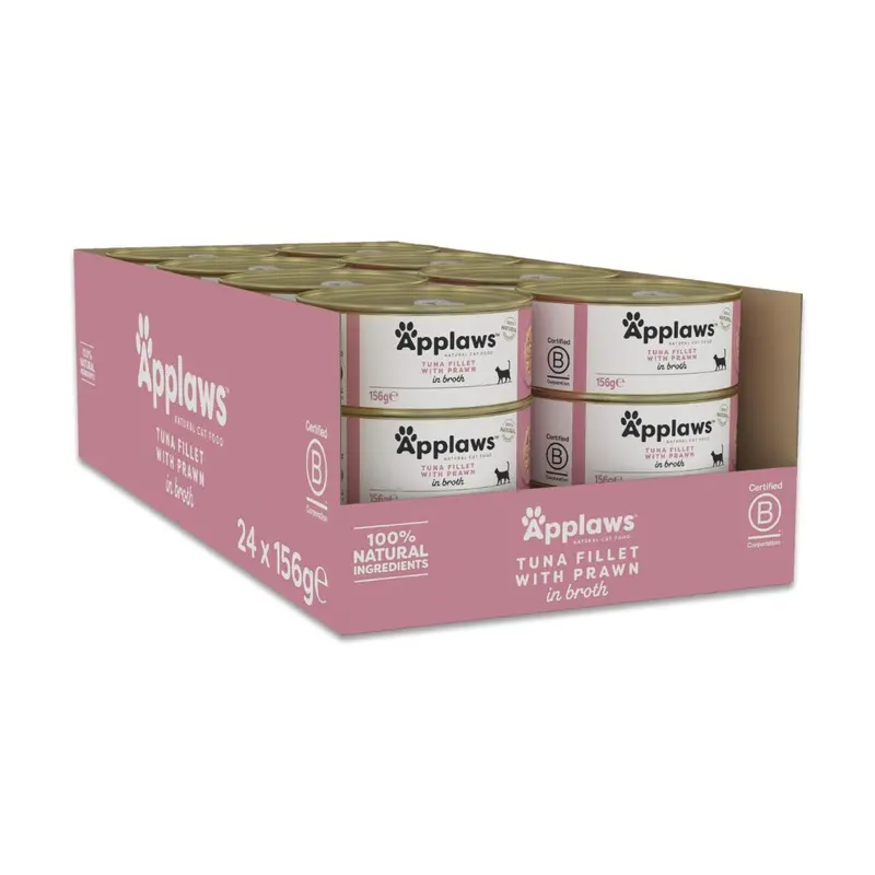 Applaws 100% Natural Wet Cat Food, Tuna Fillet With Prawn, (Pack Of 24) 156G